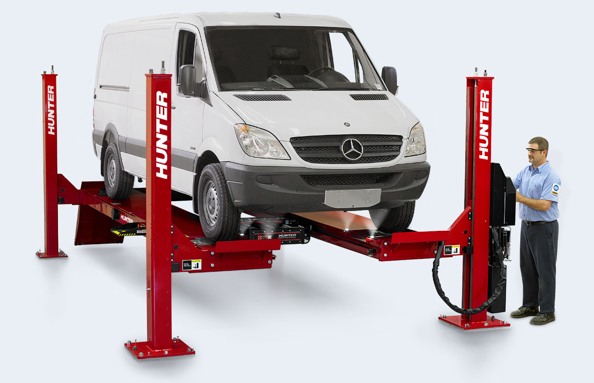 hunter four-post lift with sprinter vehicle