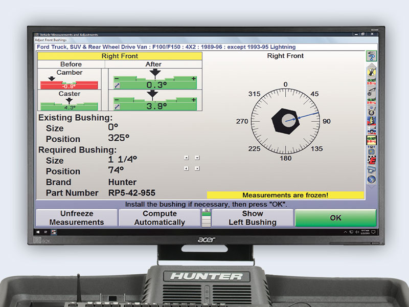 monitor showing winalign hd automatic bushing calculator feature